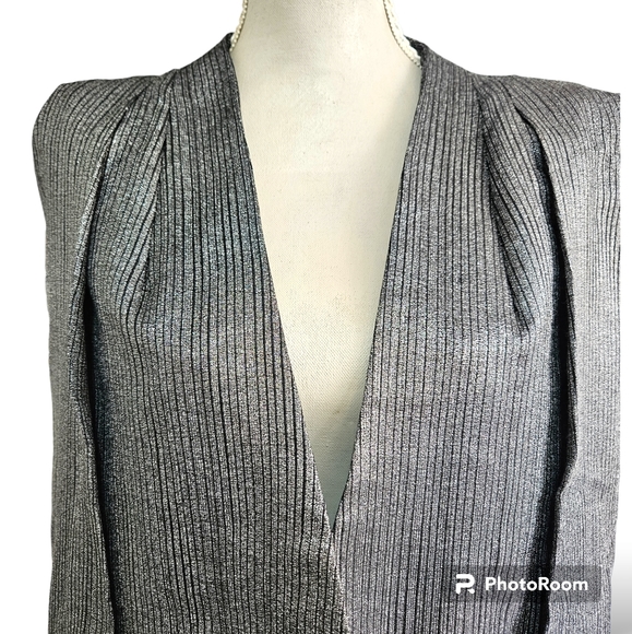 Lavish Alice | Rare | Metallic and Stripe Collarless Cape Blazer | Size 10 - Picture 3 of 13
